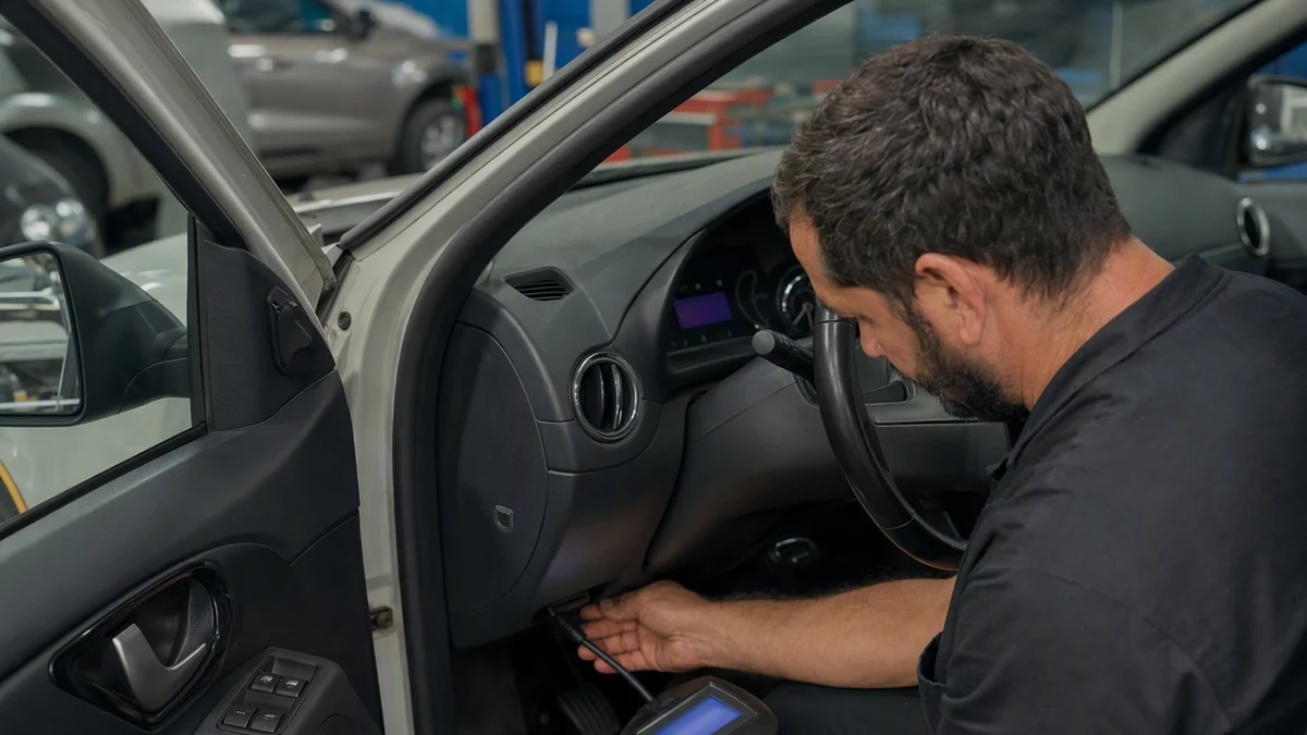 Câmbio EDC Renault: técnico realiza diagnóstico eletrônico em oficina especializada