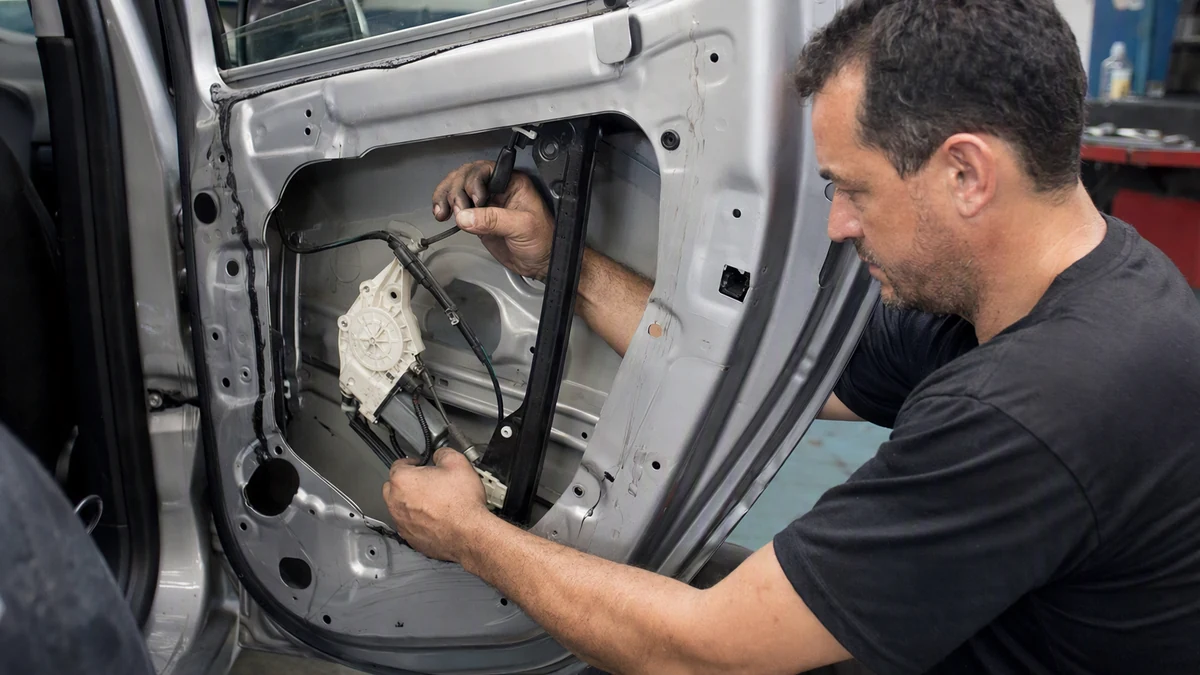 Vidro elétrico travado: técnico testa mecanismo na porta do carro