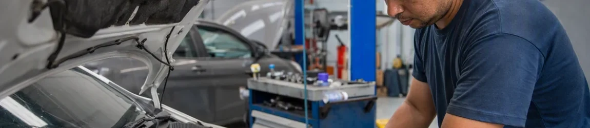 Ar-condicionado do carro não gela: técnico verifica sistema no compartimento do motor